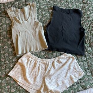 Brandy Melville Ribbed Tank Set in Sage Green, Black and White